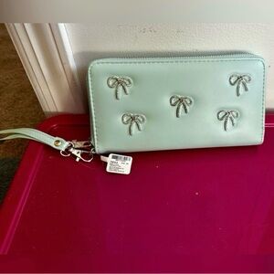 Claire’s Crystal Bow Mint Green Wristlet Wallet